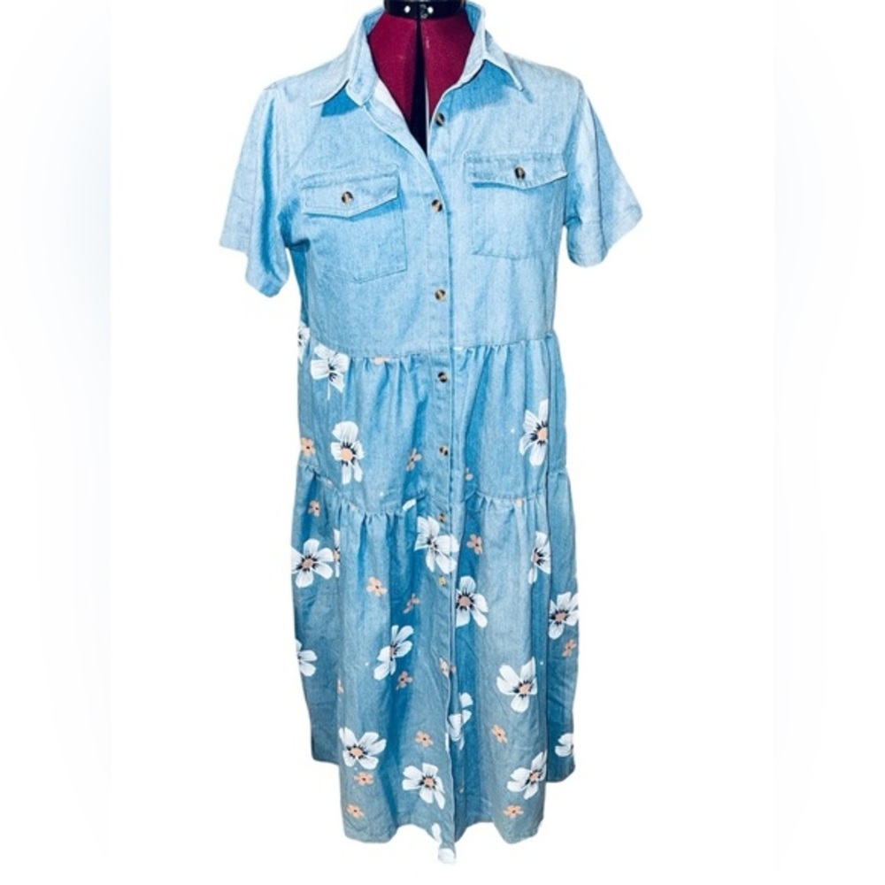 Source Unknown Light Blue Floral Maxi Dress